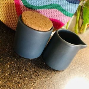 STONEWARE SUGAR AND CREAMER HOLDER SET OS